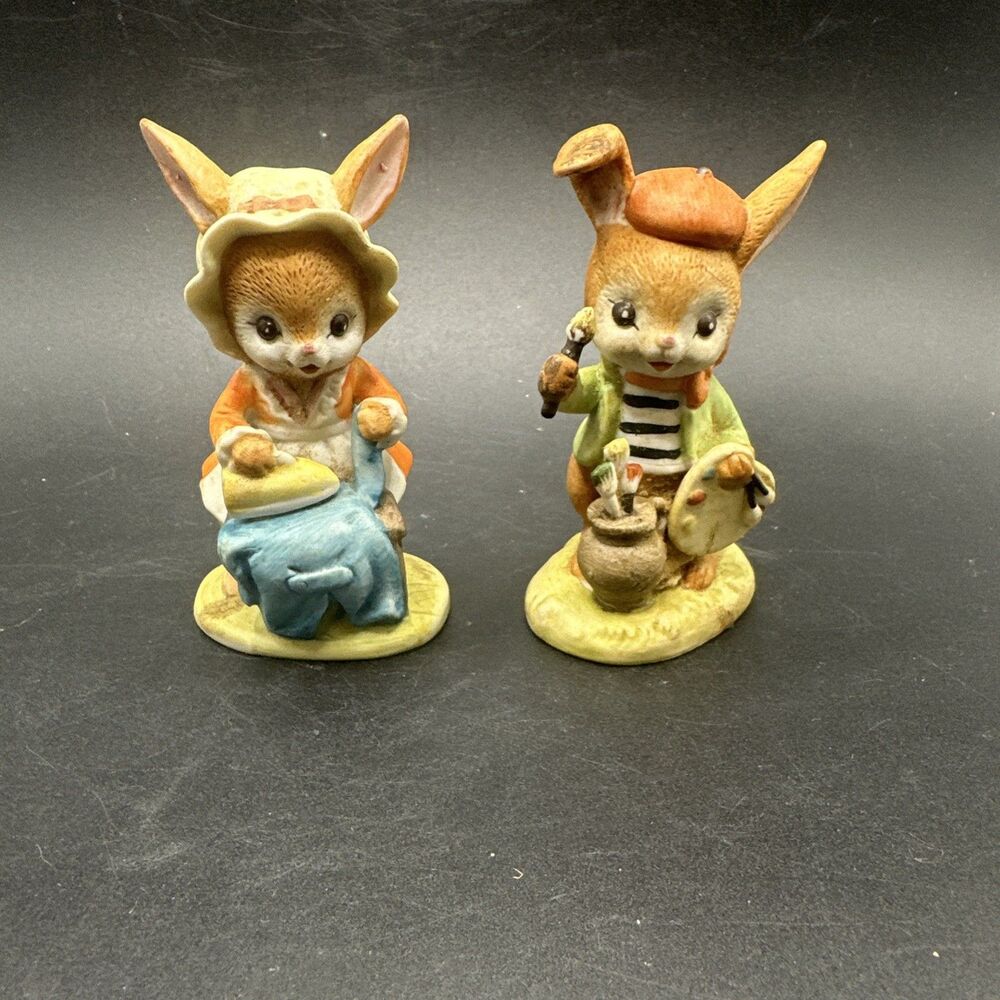 Lefton Bunnies Bone China Vintage Easter 1990 Easter Bunny Figurines
